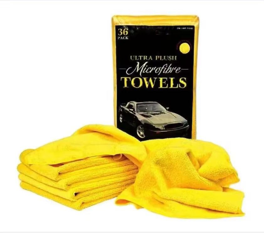 GBritain's Ultra Plush Microfiber Towels, Yellow, 40.6 x 40.6 cm, Microfiber Cloths for Car Cleaning, Lint-Free Cleaning Cloth, Car Drying Towel, Kitchen Towel (Pack of 5)