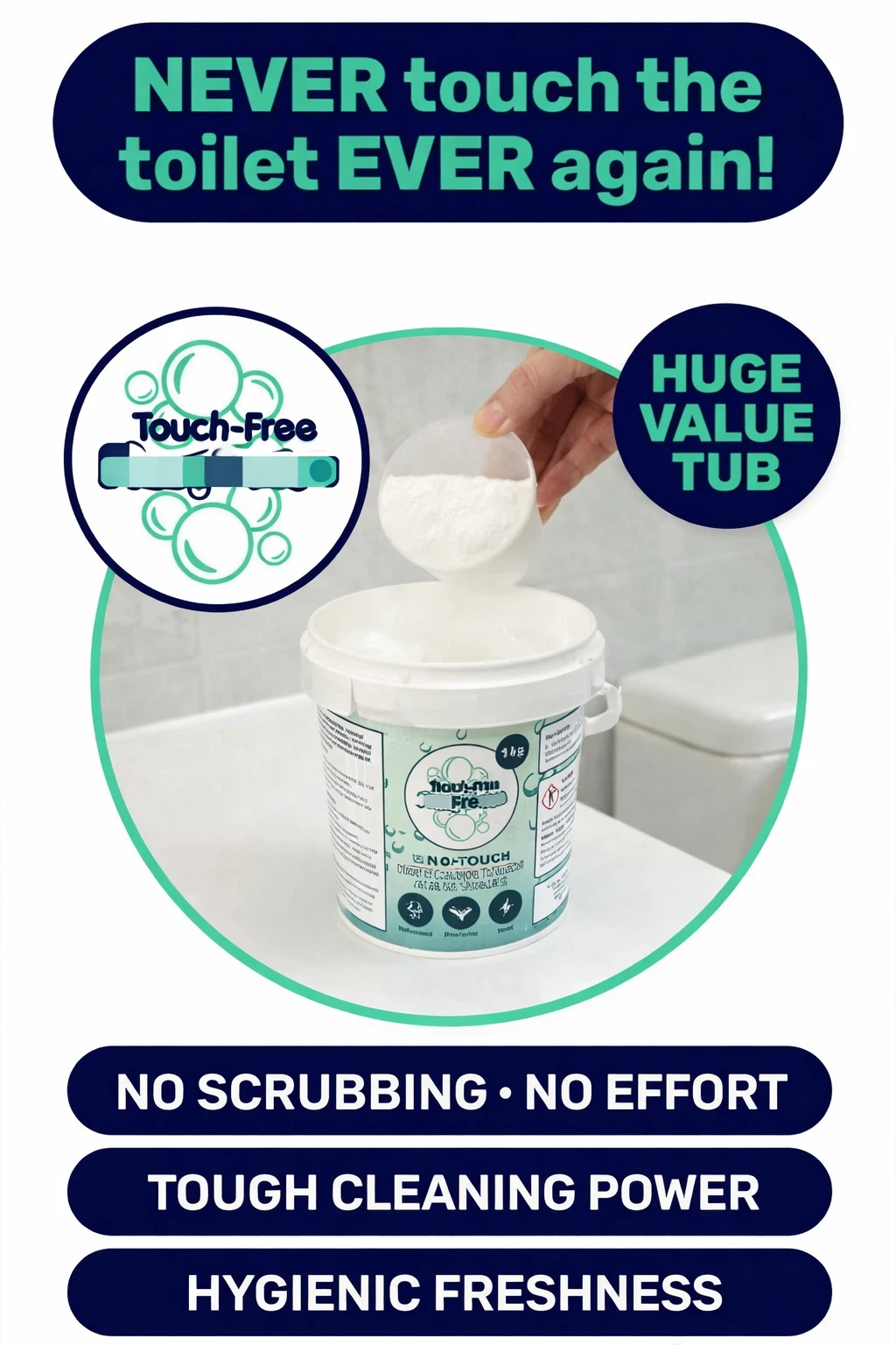 Touch-Free Fizzy Foam Toilet Cleaner 1kg tub