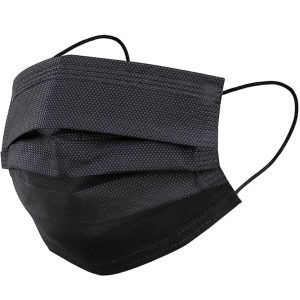 Black pleated disposable face mask with ear loops