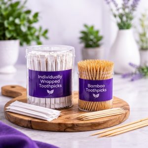 GBritains Individually Wrapped Bamboo Toothpicks and Natural Toothpicks Clear Containers